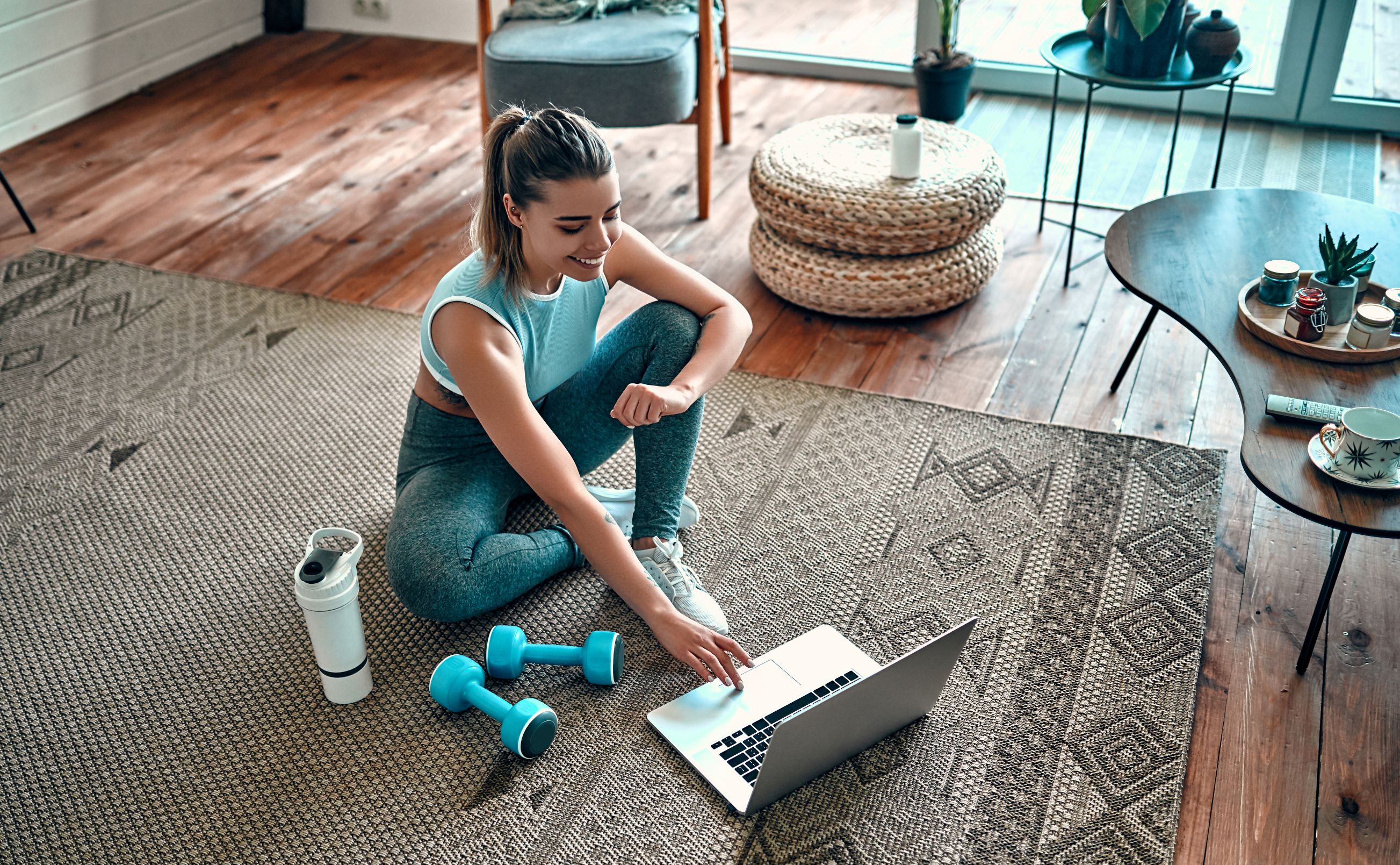 Woman working out at home